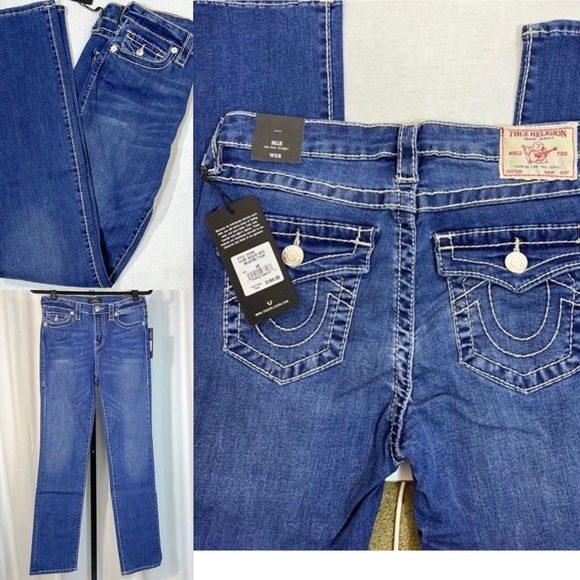 True Religion NWT Sz 28x32 Billie Big T Flap Straight Leg Mid Rinse - Picture 3 of 9
